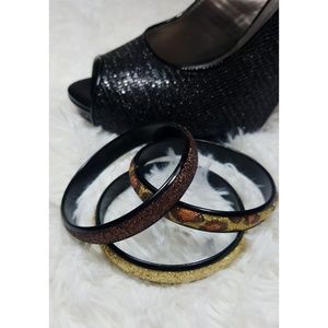 Leopard & glitter bangle bracelets set of 3